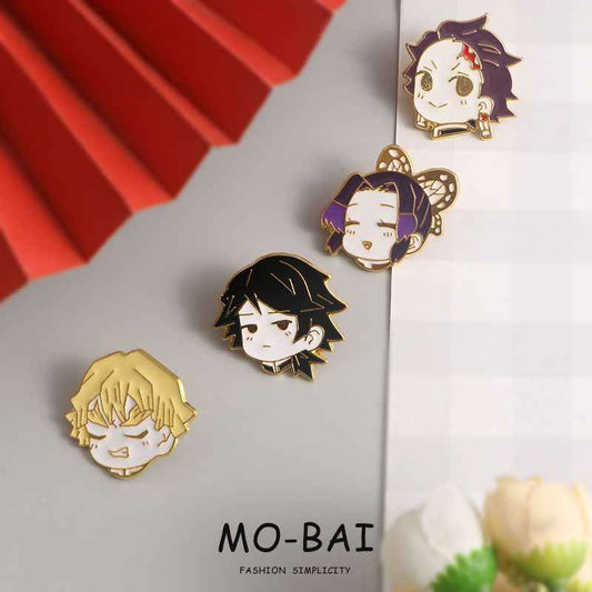 Kimesh no Yaiba Cute Pins: Butterfly, Tanjiro, Zenitsu, Giyu - Collectible Anime Metal Badges for Fashion & Gifts