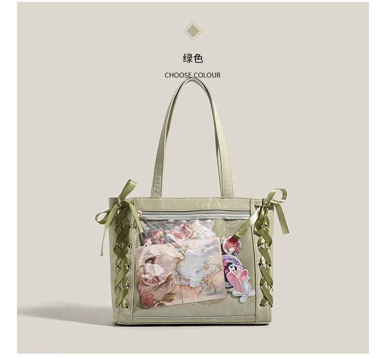 Ribbon Ita Bag: Cute Anime Collage Tote for Kawaii Fans