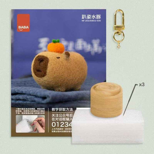 Capybara DIY Kit for Creating Your Own Stress-Relief Wool Felt Keychain