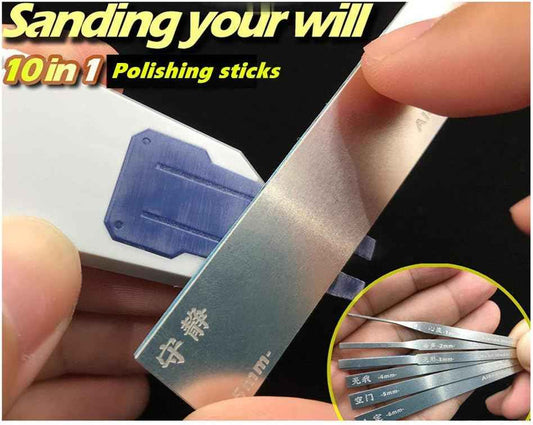 10in1 Stainless Steel Sanding Rod Fine Alexen Models Polishing Sticks - TTpen