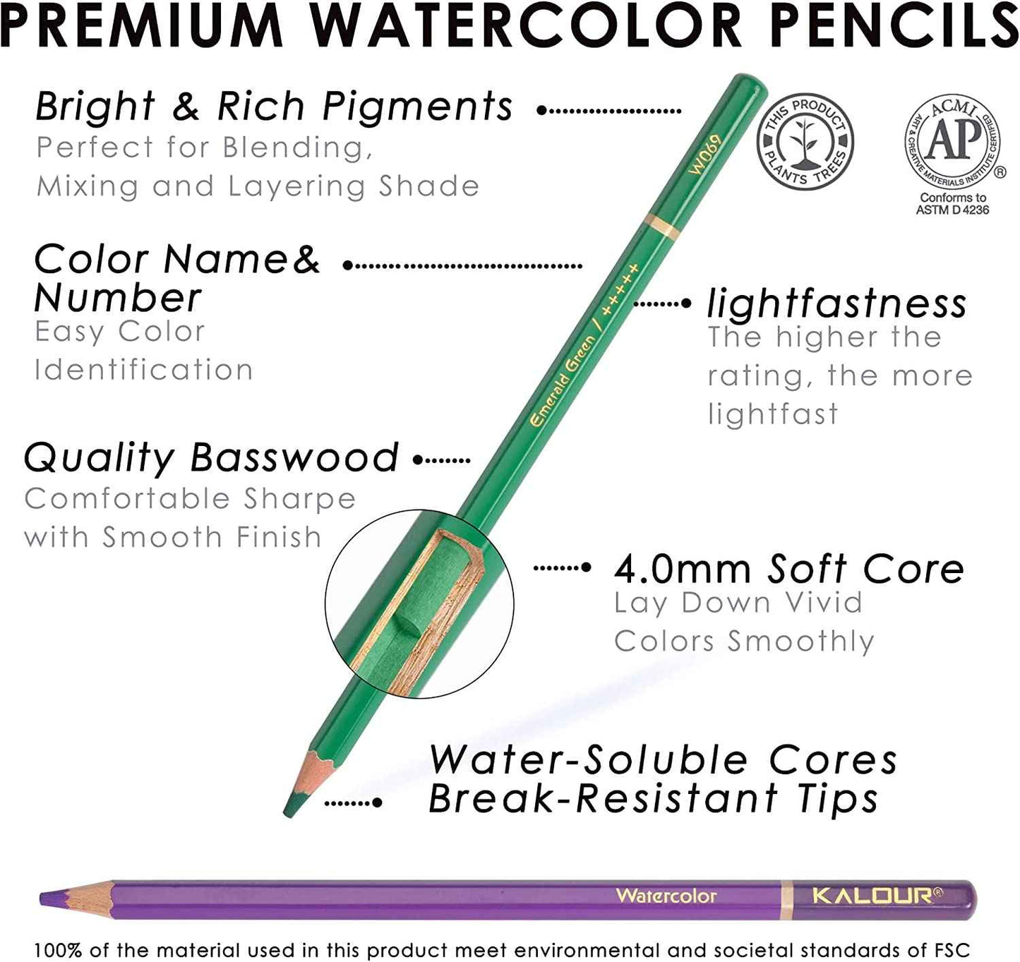 KALOUR 72 Premium Wet Dry Watercolor Pencils Set - TTpen