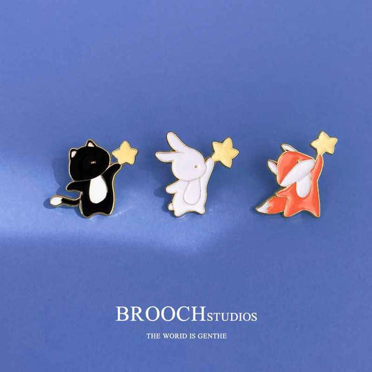 Adorable Star-Plucking Bunny Brooch | Festive Enamel Pin!（3pcs）