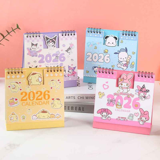 Sanrio 2026 Kawaii Desk Calendar Set - Kuromi, Melody &amp; Friends