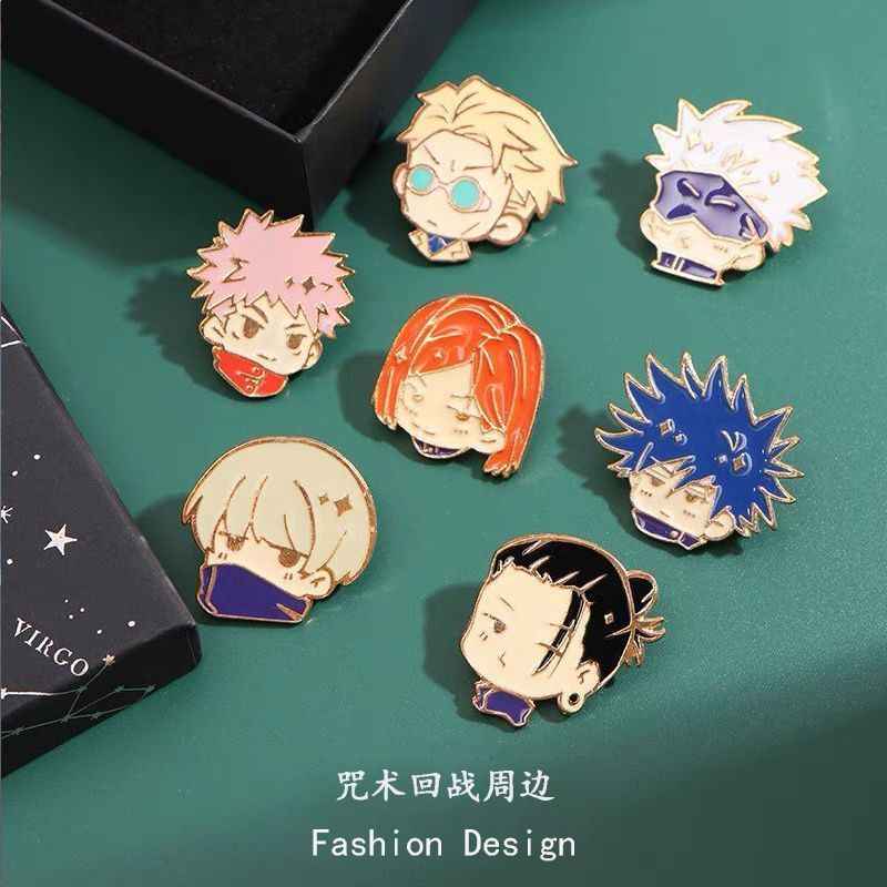 Jujutsu Kaisen Q Version Metal Enamel Pin Set: 5 Collectible Anime Character Badges(8pcs)