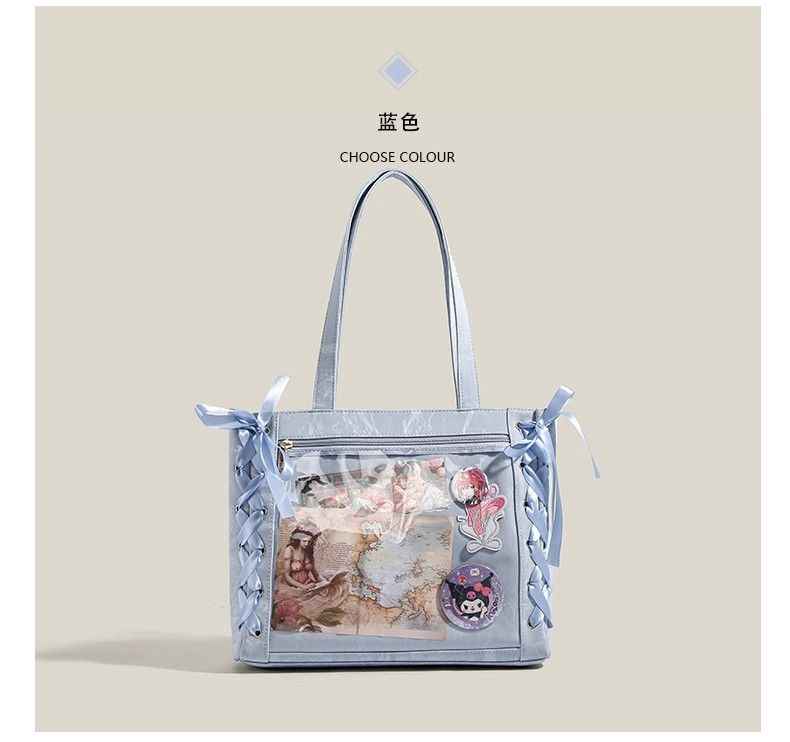 Ribbon Ita Bag: Cute Anime Collage Tote for Kawaii Fans