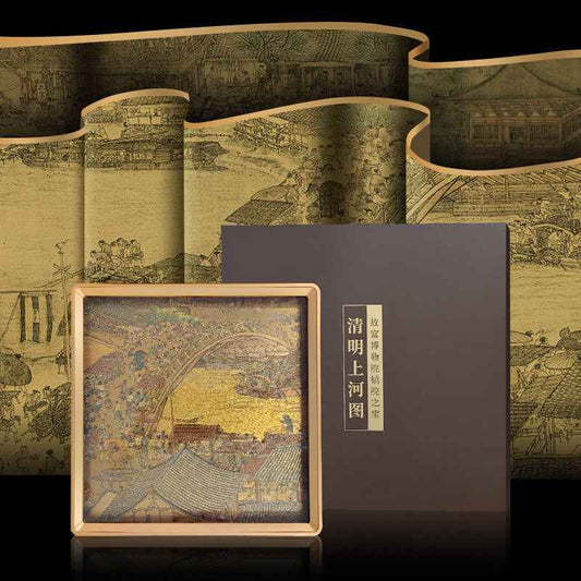 Intangible Heritage Gold Thread "Qingming Scroll" Desk Decor
