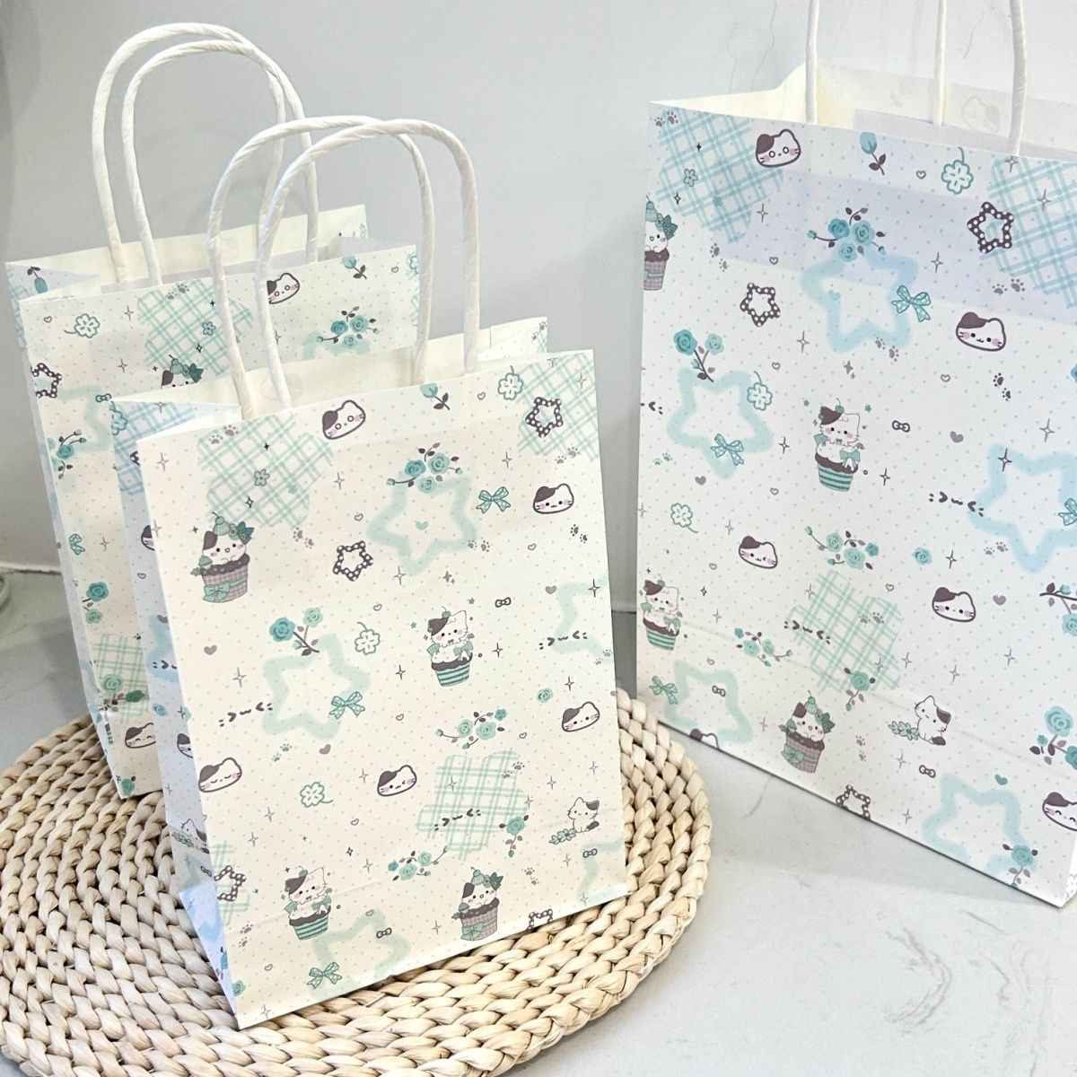 Mint Cat Birthday Gift Bag