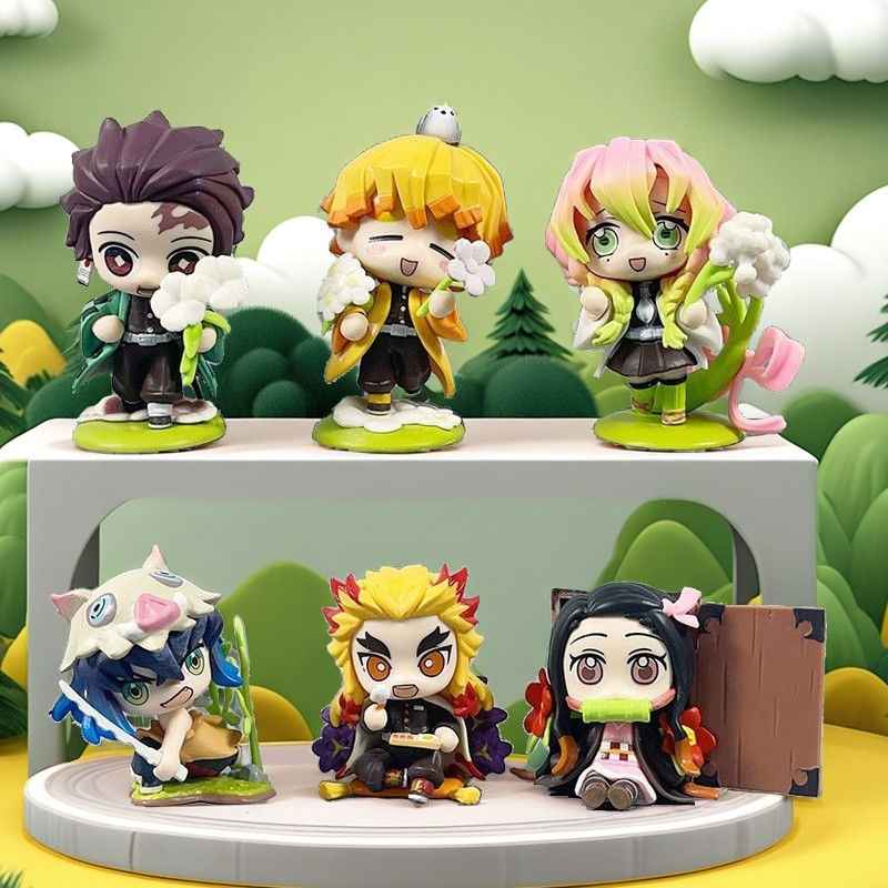 Demon Slayer: Kimetsu no Yaiba Blind Box Q-Version Figures Toys Gifts - Tanjiro Manjutsuri Zenitsu Sound Pillar Flame Pillar Birth Flowers