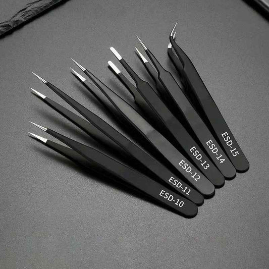 igh-Precision Anti-Static SS Tweezers 6pc Set w/ Pointed/Bent Tips
