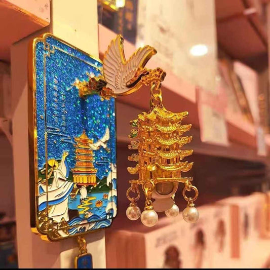 Crane Dance Magnet - Yellow Crane Tower Cherry