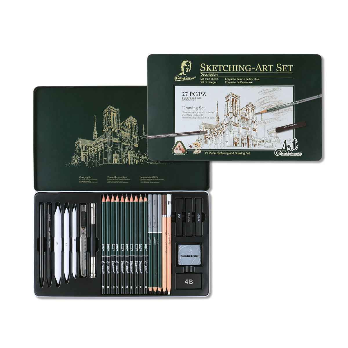 Giorgione Pro Sketching Set - Portable Iron Box for Artists Essentials