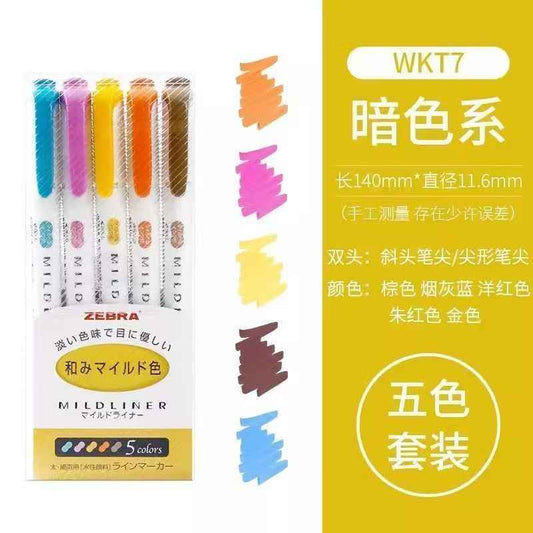 Zebra Mildliner Pastel Highlighter WKT7 – Double-Headed for Note Taking & Study