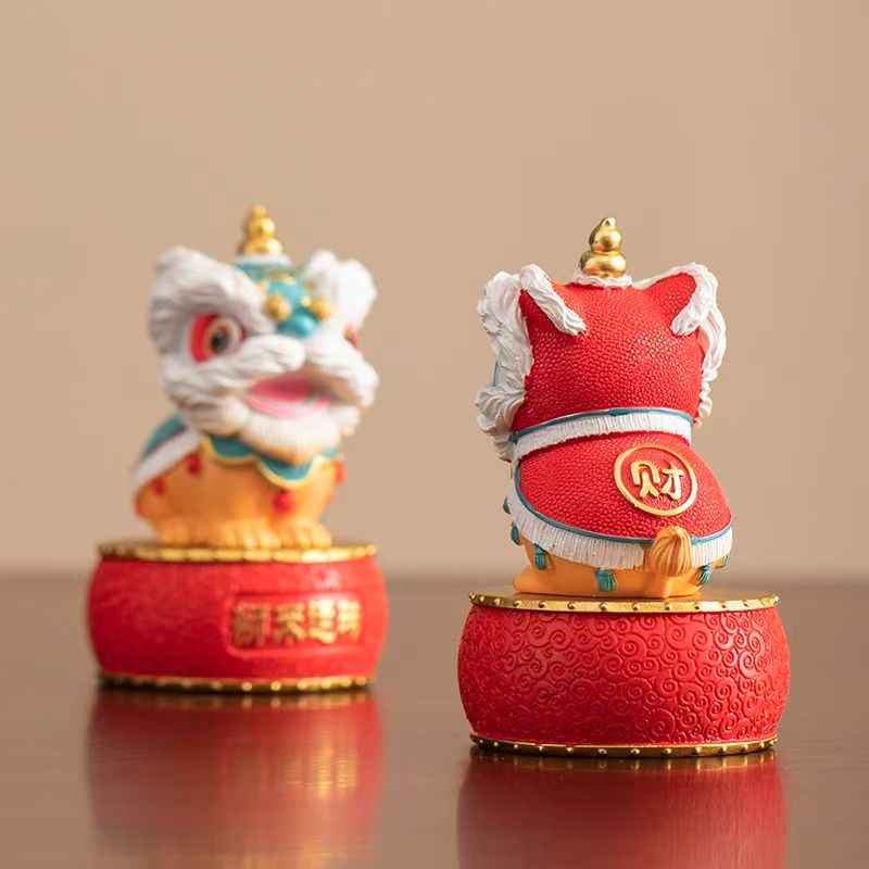Guochao Lion Dance Figurine – Elegant Desktop Gift for Home or Office