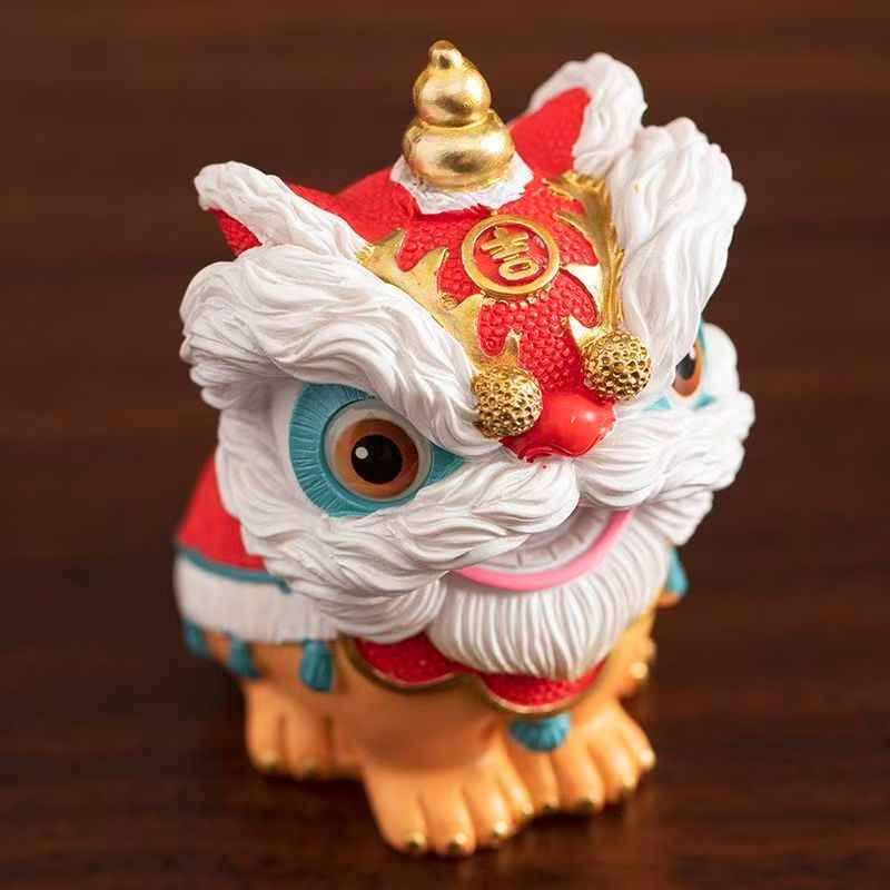 Guochao Lion Dance Figurine – Elegant Desktop Gift for Home or Office