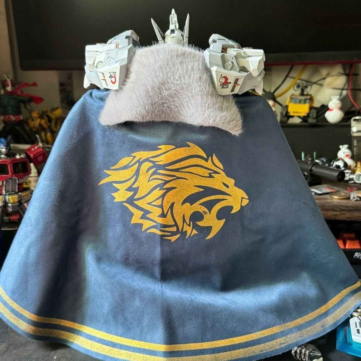 Lancelot Wide-Cut Cape in Cyan with Gold Foil & Flex Mane