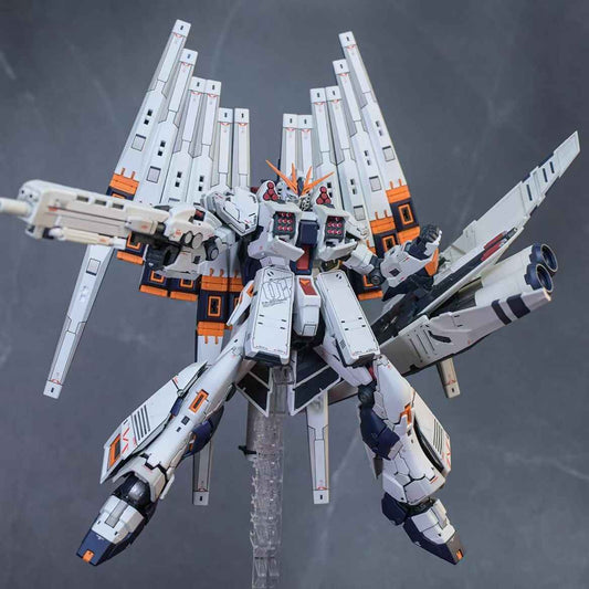 RG HWS ν Gundam Model Kit with 12 Funnels, Decals, and Stand Kit