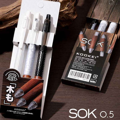 KOOKEI SOK 0.5mm Wood Grip Pen | Quick-Dry for Exams