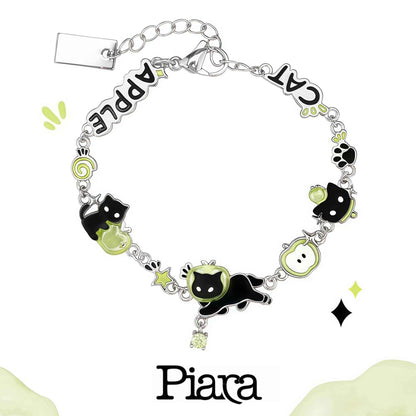 PIARA Black Cat Green Apple Bracelet | Edgy & Cute Charm