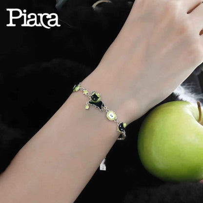 PIARA Black Cat Green Apple Bracelet | Edgy & Cute Charm