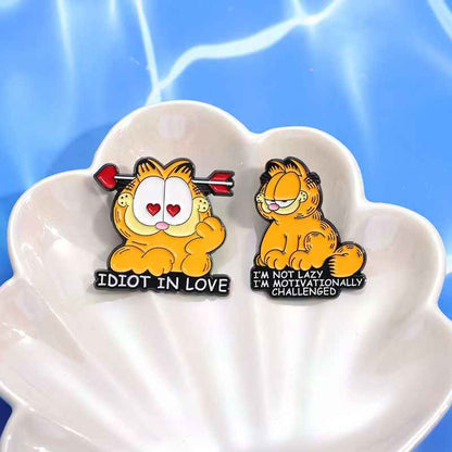 Garfield Enamel Pin | Funny Quotes & Anime Metal Lapel Pin for Couples ✨