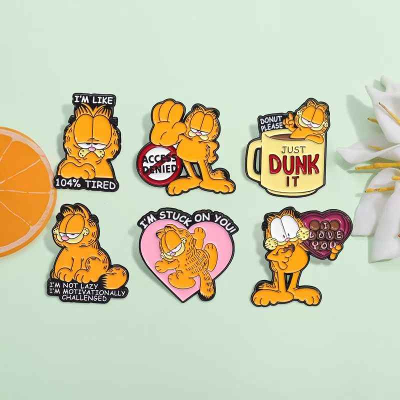 Garfield Enamel Pin | Funny Quotes & Anime Metal Lapel Pin for Couples ✨