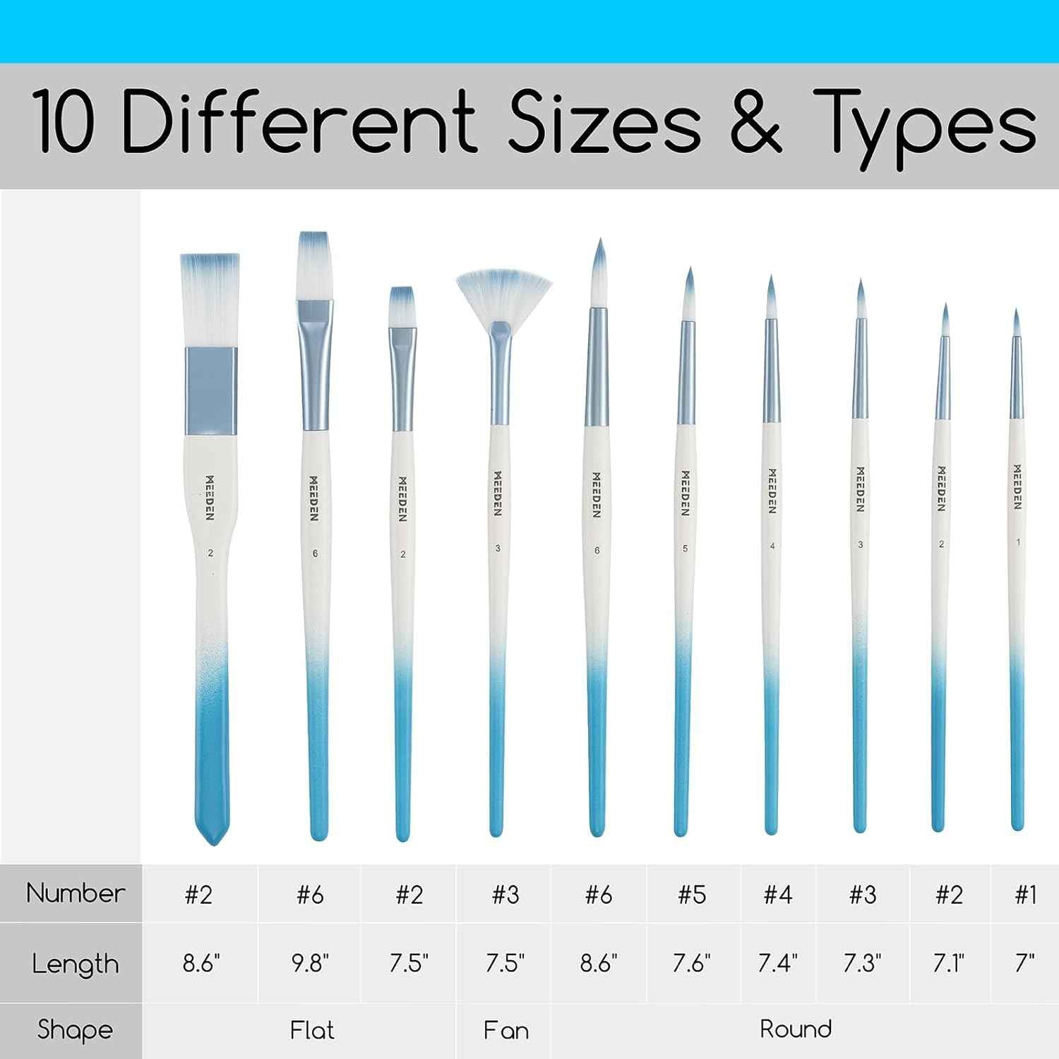 MEEDEN Watercolor Paint Brush Set 10 Piece Sky Blue