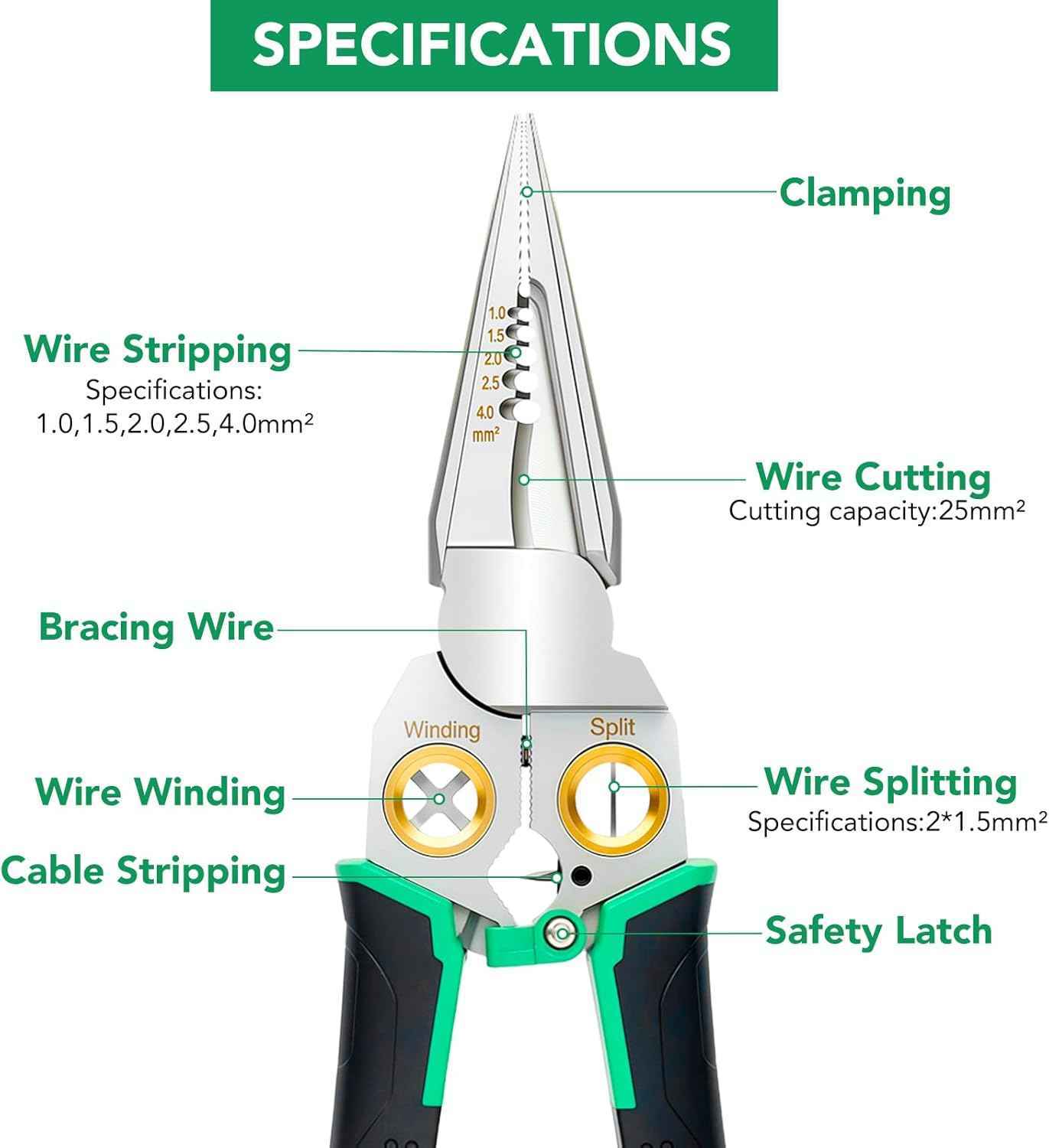 8-in-1 Electrical Wire Stripper Crimper Cutter Pliers