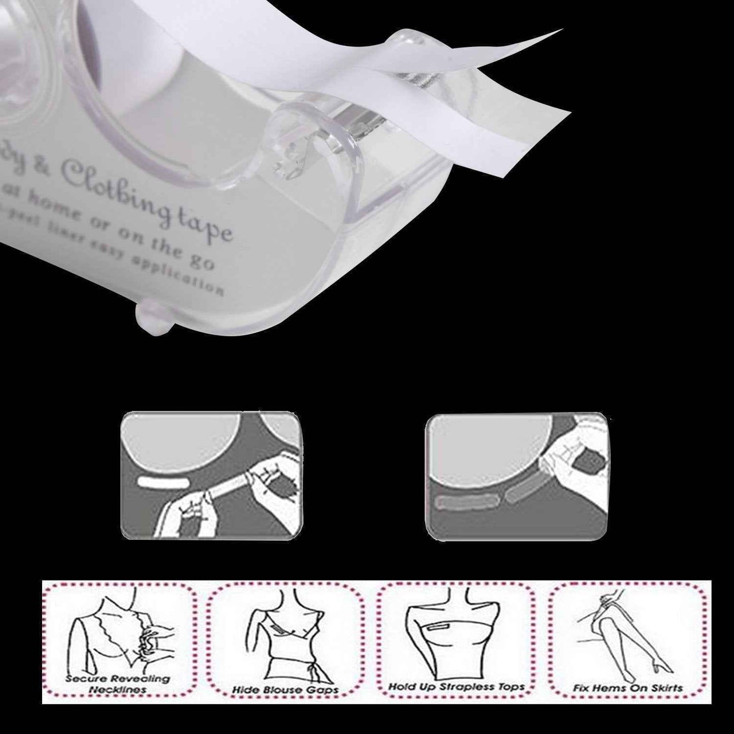 Double Sided Body Clothing Invisible Lingerie Tape Dispenser 4 Pack