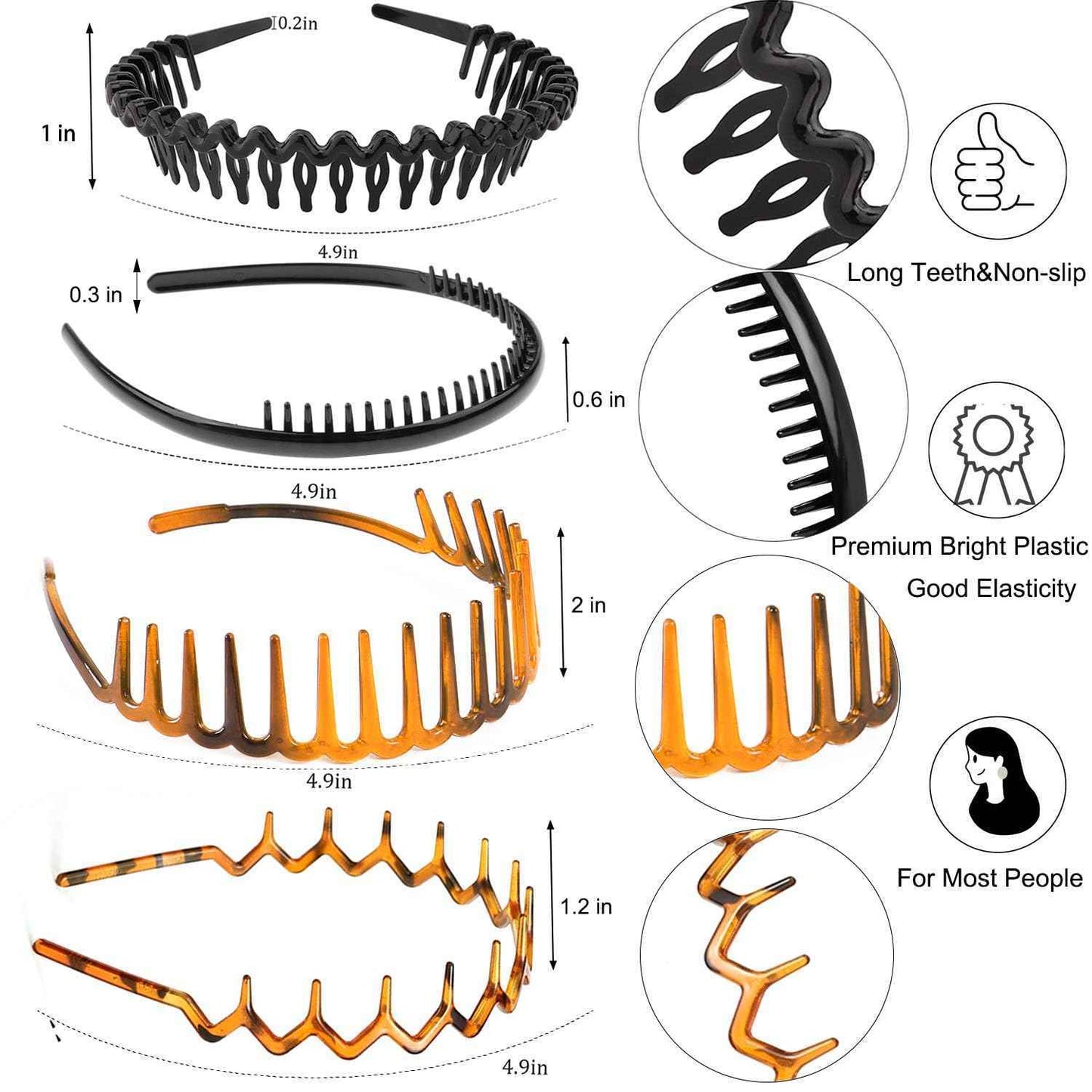 8PCS Fashion Effortless Plastic Headbands with Teeth Comb