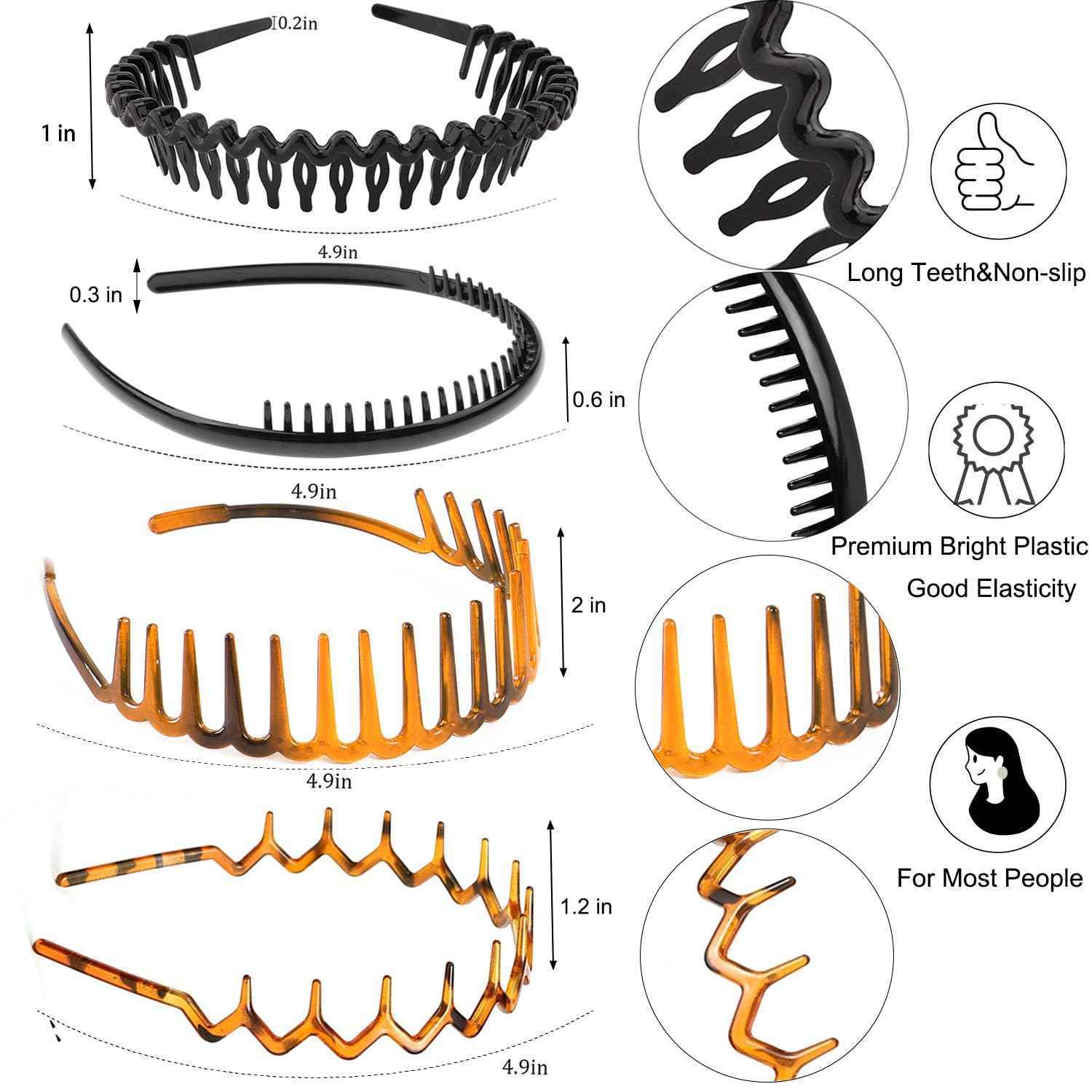 8PCS Fashion Effortless Plastic Headbands with Teeth Comb