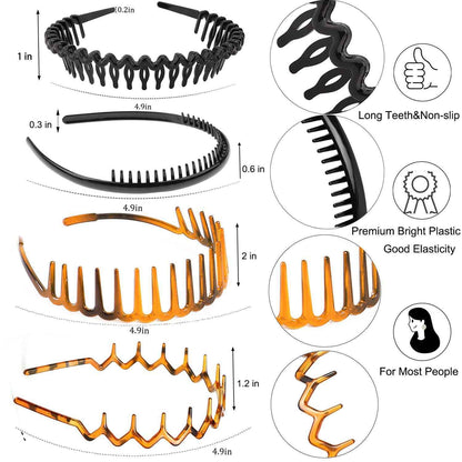 8PCS Fashion Effortless Plastic Headbands with Teeth Comb