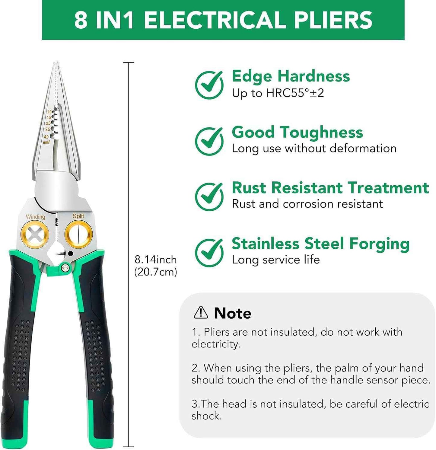 8-in-1 Electrical Wire Stripper Crimper Cutter Pliers