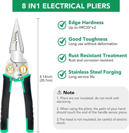 8-in-1 Electrical Wire Stripper Crimper Cutter Pliers