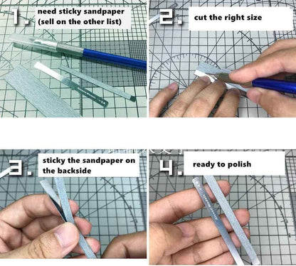 10in1 Stainless Steel Sanding Rod Fine Alexen Models Polishing Sticks - TTpen