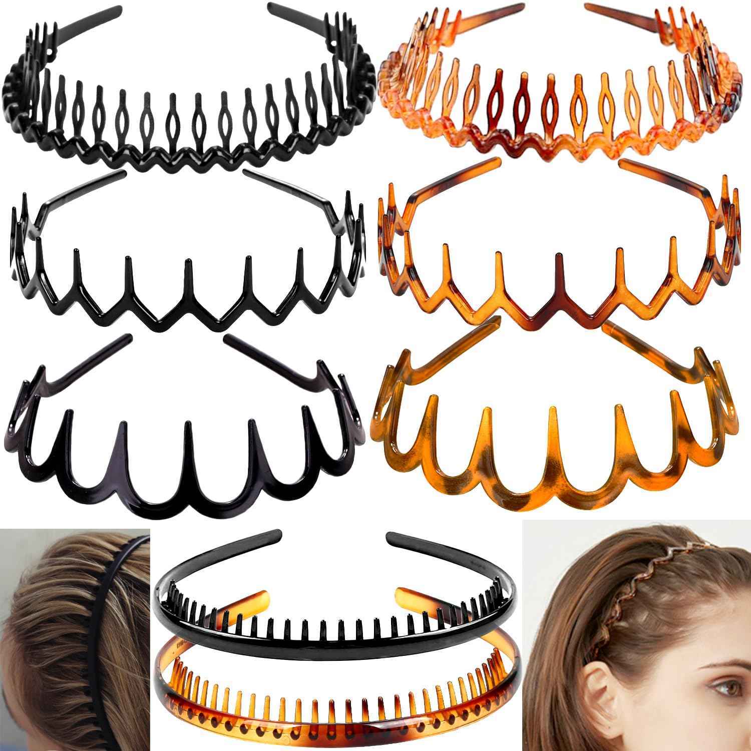 8PCS Fashion Effortless Plastic Headbands with Teeth Comb