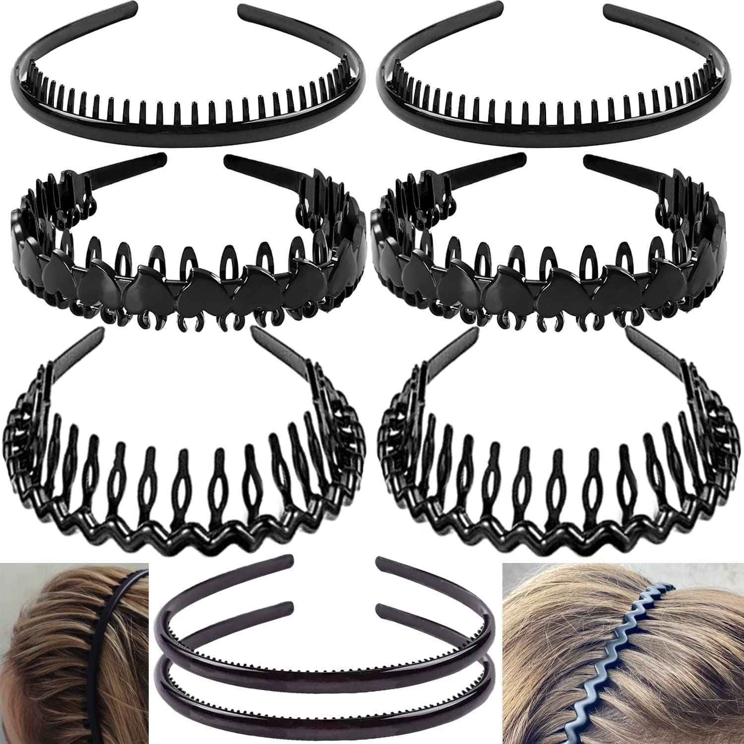 8PCS Fashion Effortless Plastic Headbands with Teeth Comb