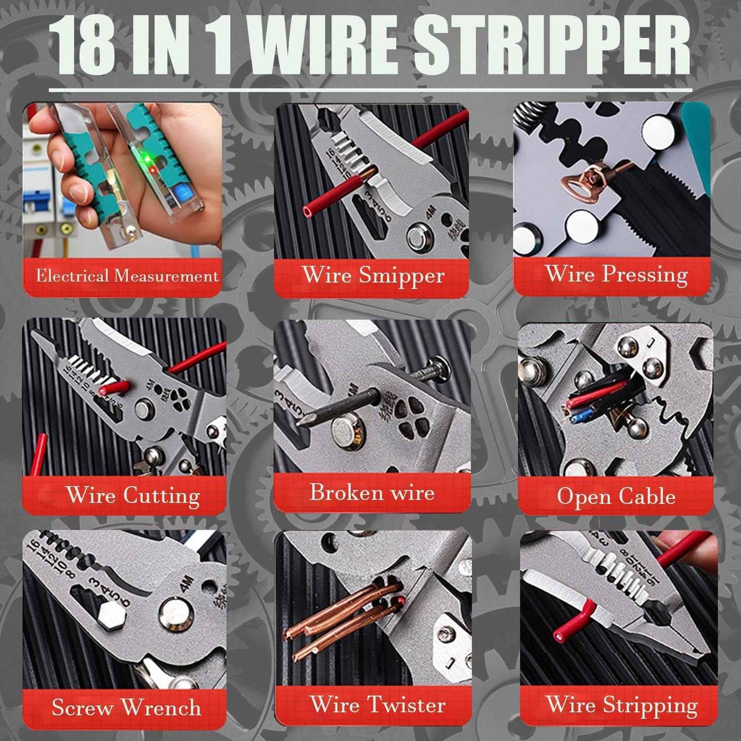 18-in-1 Folding Wire Stripper Pliers Multifunctional Tool