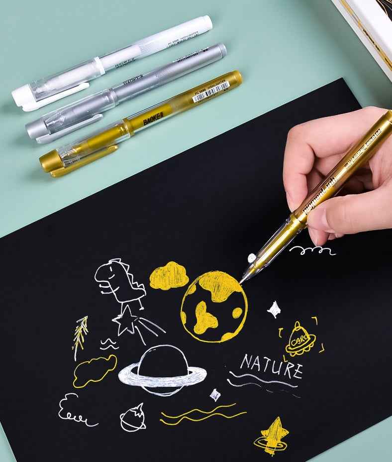 BAOKE PC-5088 Pigment Ink Gold/Silver/White Gel Pens 1.0mm