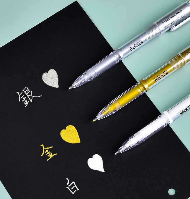 BAOKE PC-5088 Pigment Ink Gold/Silver/White Gel Pens 1.0mm