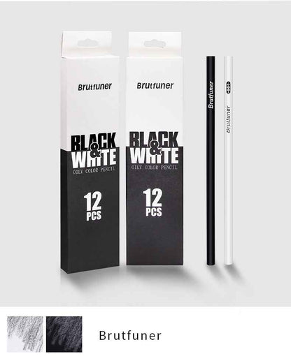 BRUTFUNER 12Pcs Black & White Oily Color Sketch Drawing Pencils - TTpen