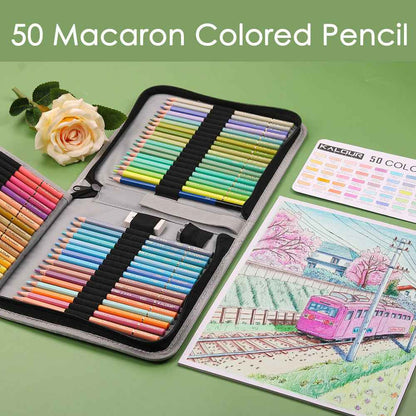 KALOUR 50 Macaron Pastel Colored Pencils Set with Carrrying Case - TTpen
