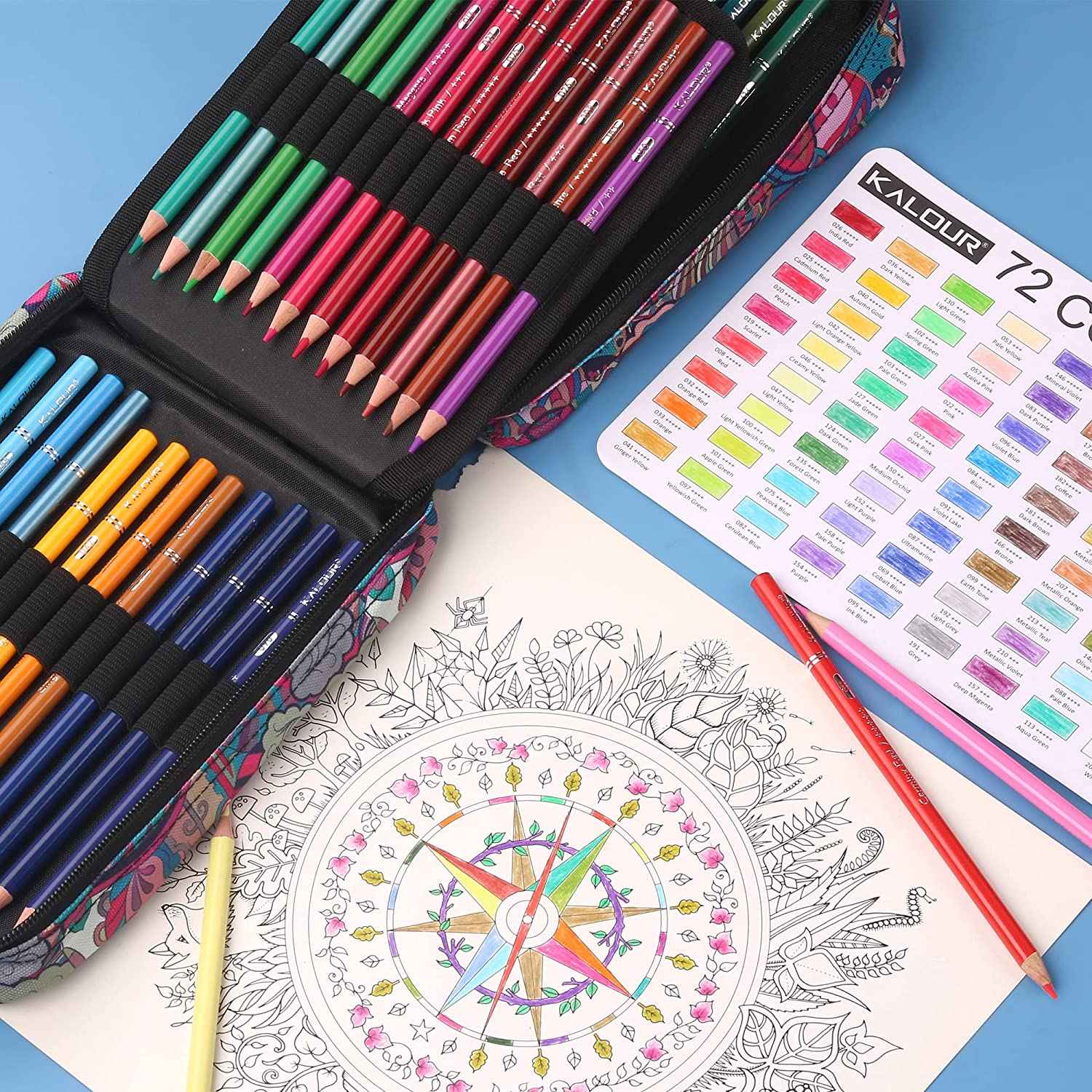 KALOUR 72 Colored Oil Based Art Drawing Pencils with Pencil Case Blue - TTpen