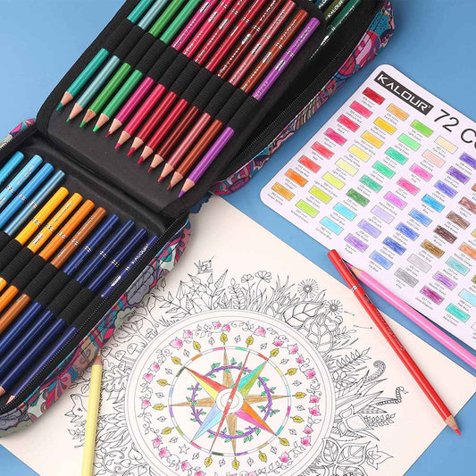 KALOUR 72 Color Oil Based Art Drawing Pencils with Pencil Case Pink - TTpen
