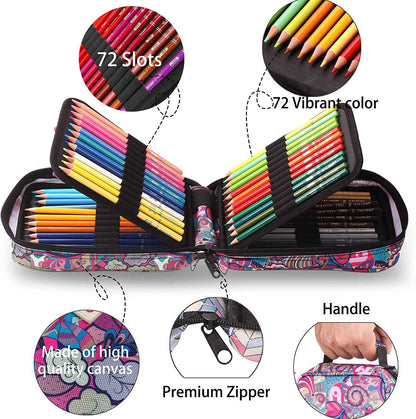 KALOUR 72 Colored Oil Based Art Drawing Pencils with Pencil Case Blue - TTpen