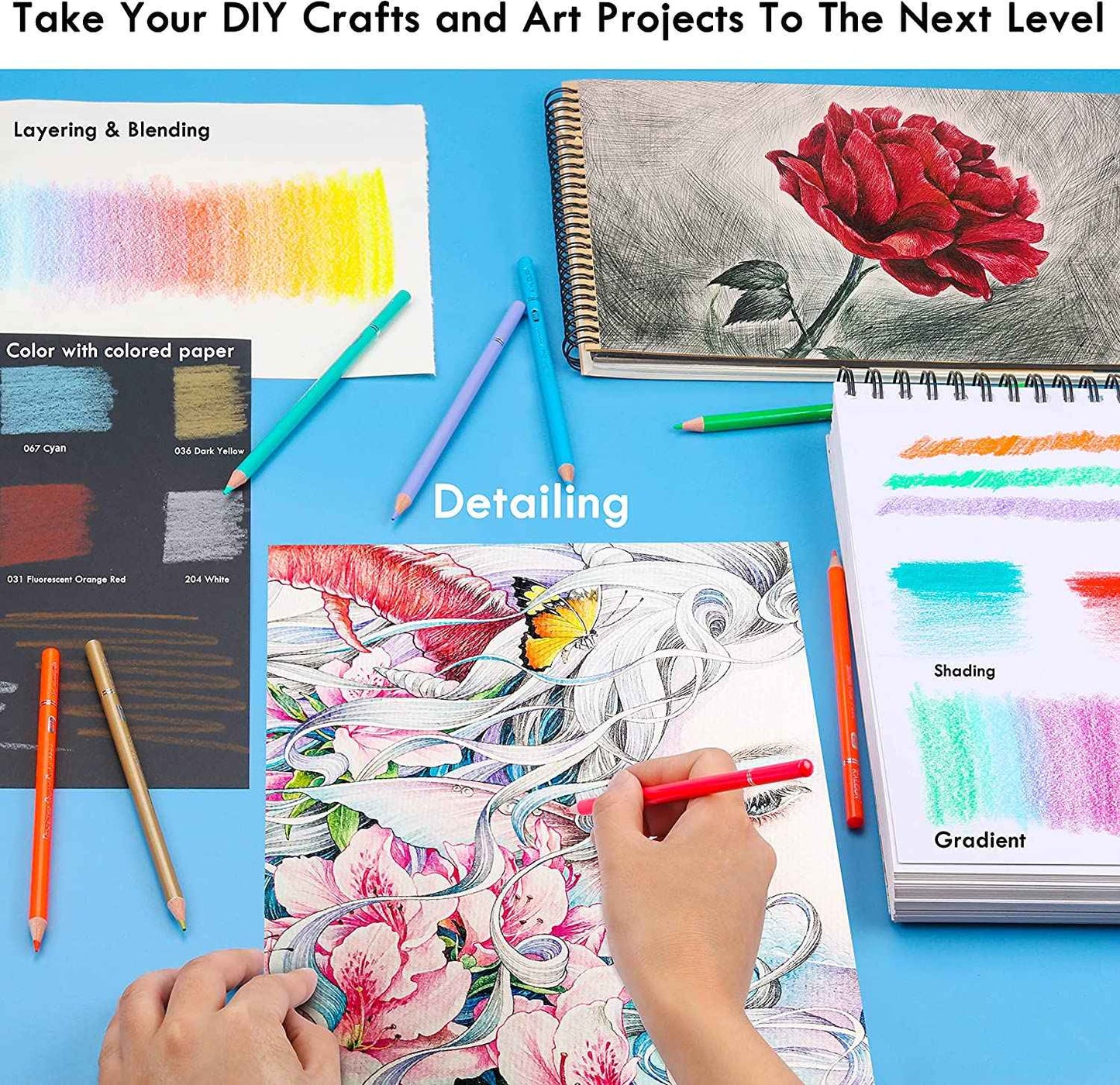 KALOUR 72 Colored Oil Based Art Drawing Pencils with Pencil Case Blue - TTpen