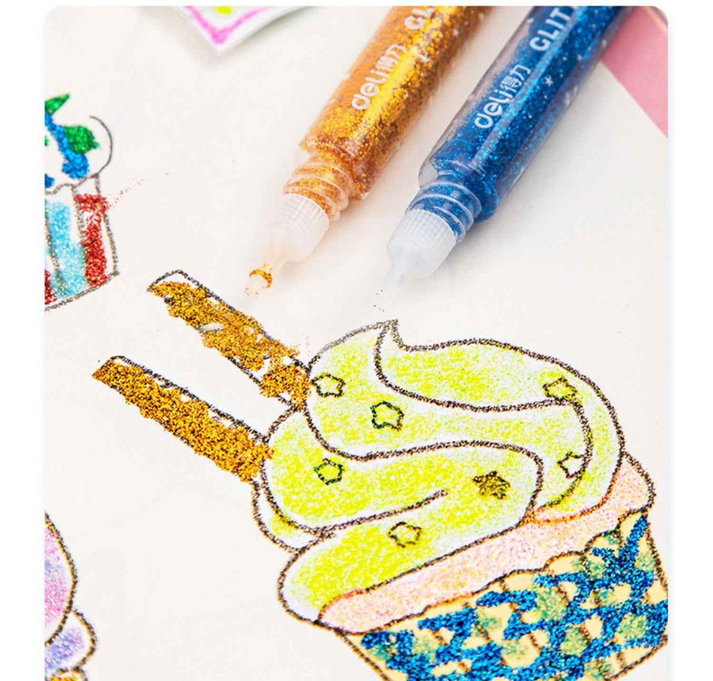 DELI 12 Color Glitter Glue Stick Pens Set 12ml