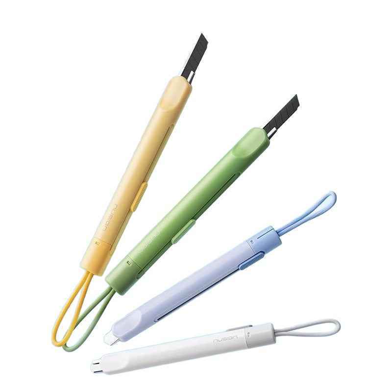Deli Utility Knife Auto-Lock Box Cutter with Silicone Lanyard 4 Pack