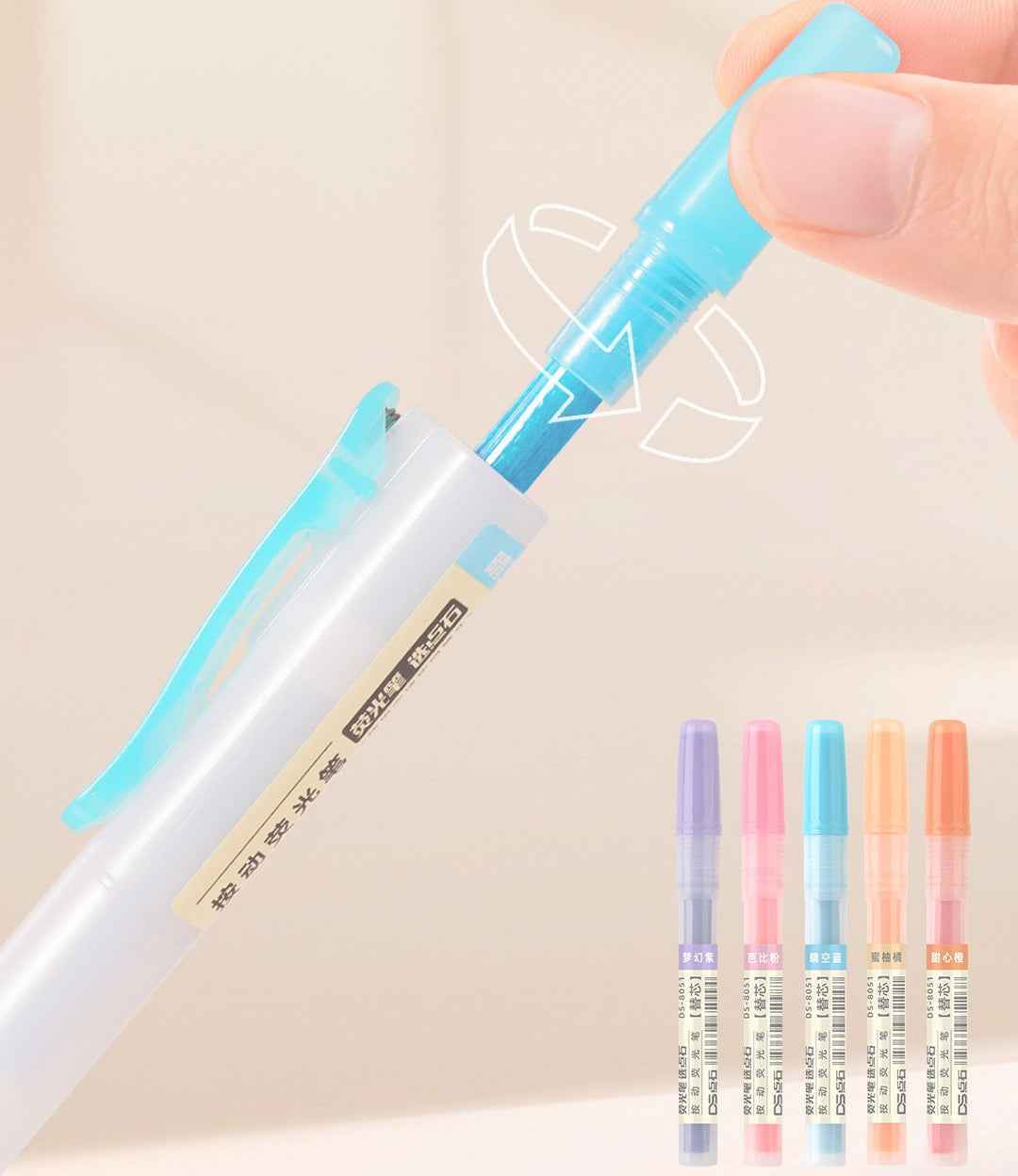 DIANSHI Retractable Highlighters 6 Assorted Colors with Refills