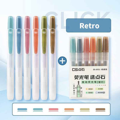 DIANSHI Retractable Highlighters 6 Assorted Colors with Refills