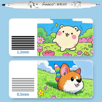 MARCO Dual Tip Permanent Markers Fineliner Drawing Pen Black 12 Pack